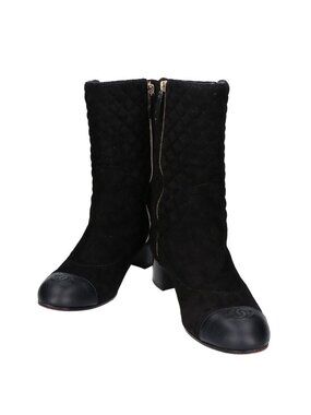 Chanel Faux Pearl Quilted Suede Boots